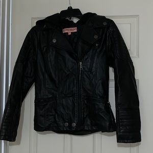 Women’s black faux leather peplum jacket